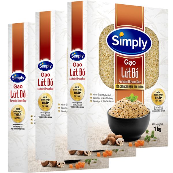  Gạo lứt đồ Simply bộ 3 hộp x 1 kg 