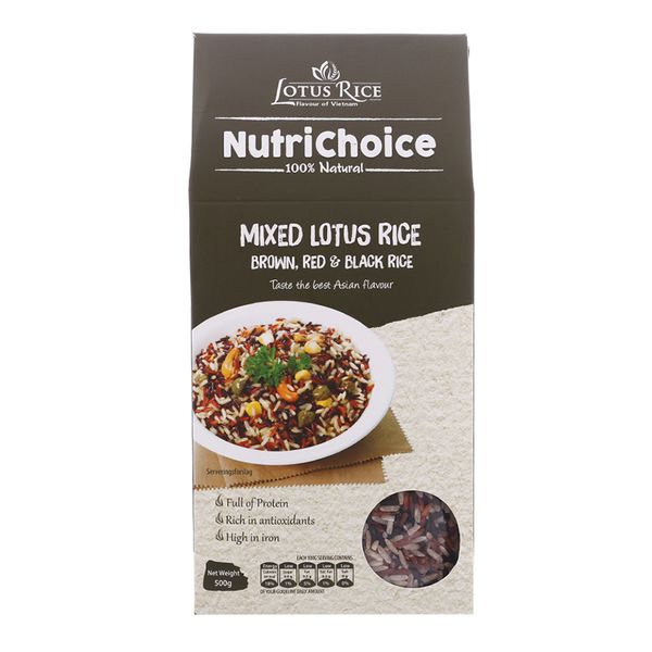  Gạo lứt hỗn hợp Tấm Cám Lotus Rice NutriChoice hộp 0,5kg 