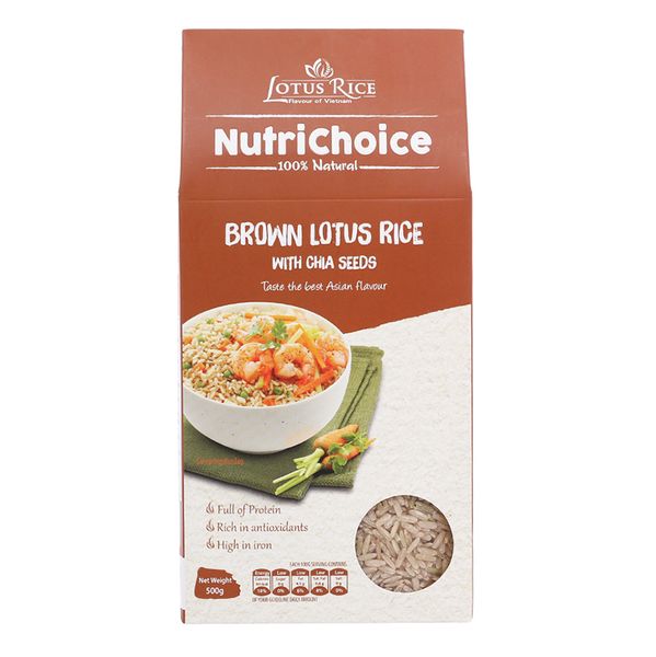  Gạo lứt Jasmine hương lài hạt chia Lotus Rice NutriChoice hộp 0,5kg 