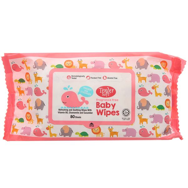  Khăn ướt em bé Tender Soft baby wipes hương tự nhiên gói 80 tờ 