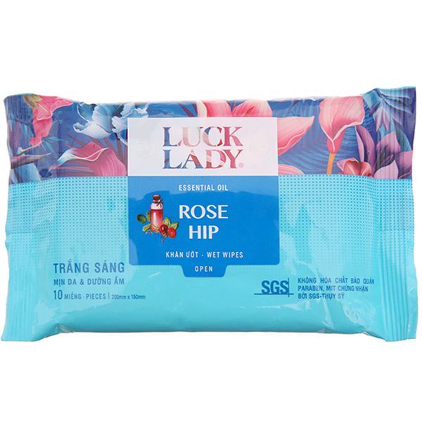  Khăn ướt Luck Lady Rose Hip gói 10 tờ 