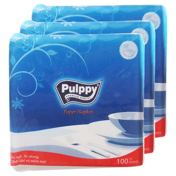  Khăn giấy ăn Pulppy 1 lớp bộ 3 gói x 100 tờ 
