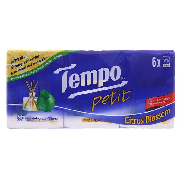  Khăn giấy bỏ túi Tempo Petit hương gỗ táo 4 lớp 6 gói x 10 tờ 