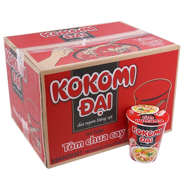  Mì ly Kokomi Đại tôm chua cay thùng 24 ly x 65g 