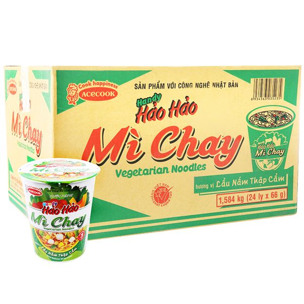  Mì chay Handy Hảo Hảo lẩu nấm thập cẩm thùng 24 ly x 66g 