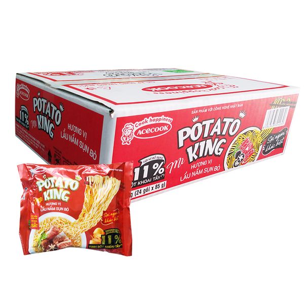  Mì khoai tây Acecook Potato King vị lẩu nấm sụn bò thùng 24 gói x 85g 