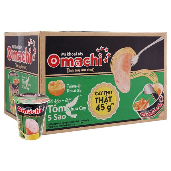  Mì khoai tây Omachi tôm chua cay có cây thịt thật thùng 24 ly x 112g 