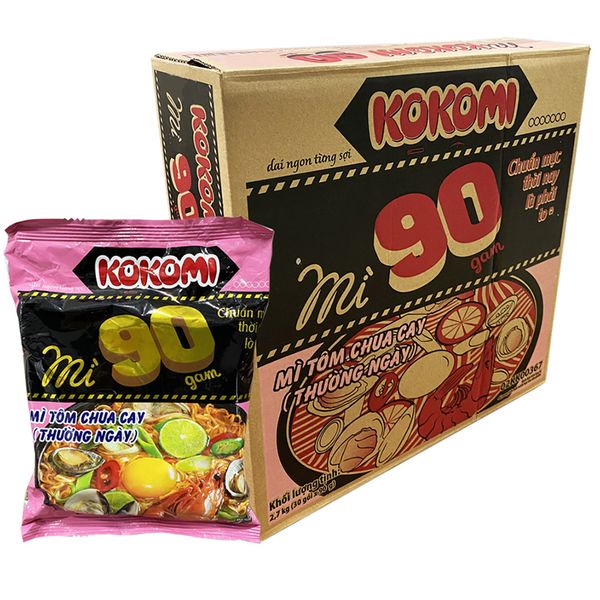  Mì Kokomi Đại vị tôm chua cay thường ngày thùng 30 gói x 90g 