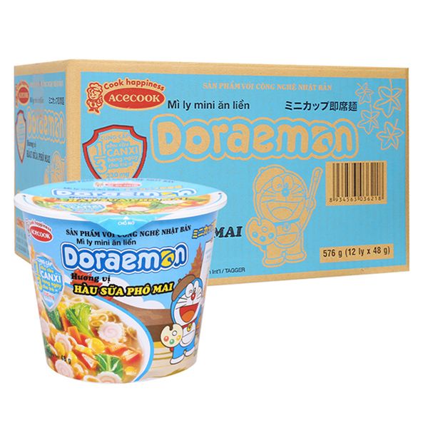  Mì ly mini Doraemon hàu sữa phô mai thùng 12 ly x 48g 