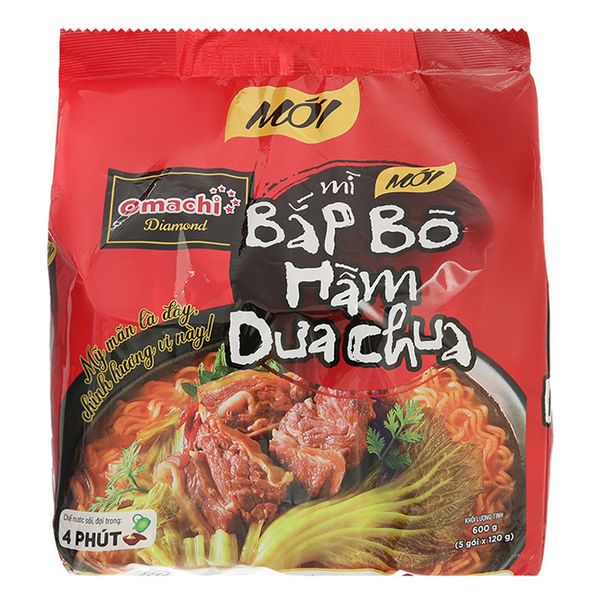  Mì Omachi Diamond bắp bò hầm dưa chua lốc 5 gói x 120g 