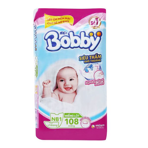  Miếng lót sơ sinh Bobby Newborn cho bé dưới 1 tháng gói 108 miếng 