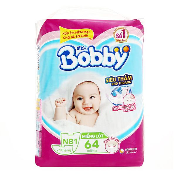  Miếng lót sơ sinh Bobby Newborn cho bé dưới 1 tháng gói 64 miếng 