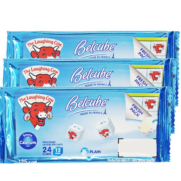  Phô mai vuông Con Bò Cười La Vache qui rit Belcube vị sữa 24 viên bộ 3 gói x 125g 