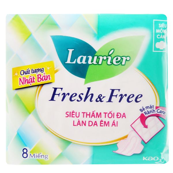  Băng vệ sinh Laurier Fresh and Free siêu thấm siêu mỏng cánh gói 8 miếng 