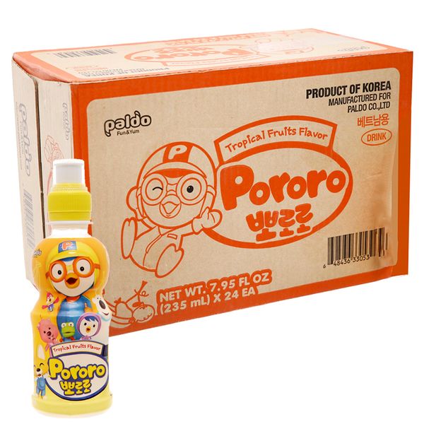  Nước trái cây Pororo vị trái cây thùng 24 chai x 235ml 