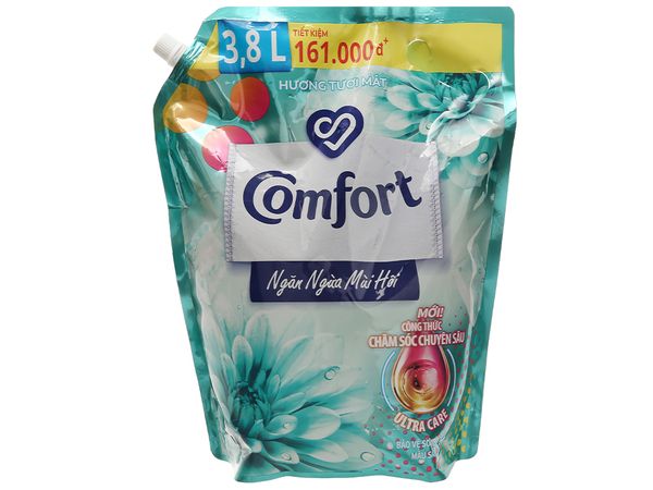  Nước xả vải Comfort đậm đặc ngăn mùi hôi hương tươi mát túi 3,8 lít 