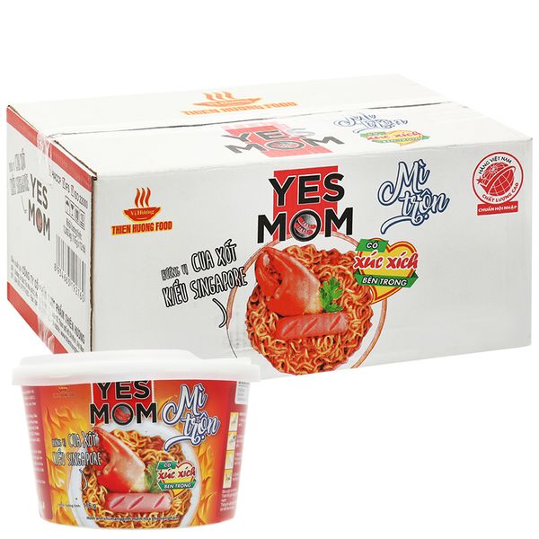  Mì trộn có cây thịt Yes Mom hương vị cua xốt kiểu Singapore thùng 12 tô x 116g 