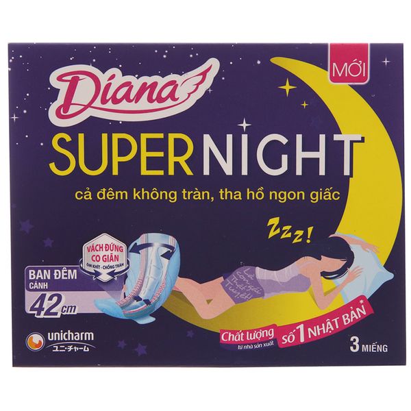  Băng vệ sinh ban đêm Diana Super Night chống tràn gói 3 miếng 42cm 