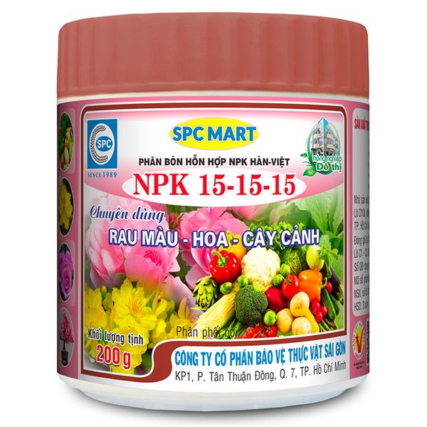  Phân bón hốn hợp NPK Hàn Việt NPK 15-15-15 hũ 200 g 