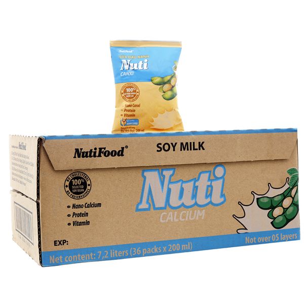  Sữa đậu nành Nuti Canxi thùng 36 bịch x 200ml 