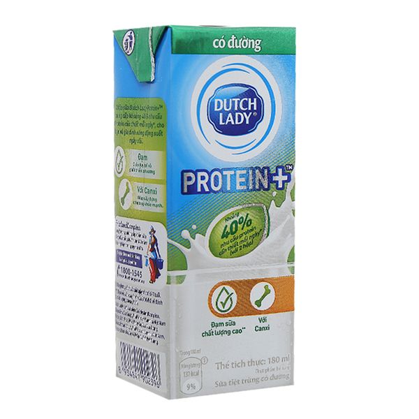  Sữa tiệt trùng Dutch Lady Protein có đường hộp 180 ml 