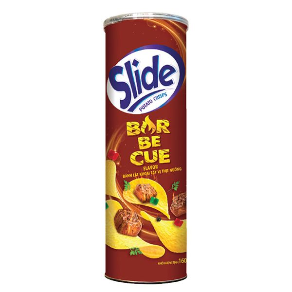  Snack khoai tây Slide vị thịt nướng lon 160g 