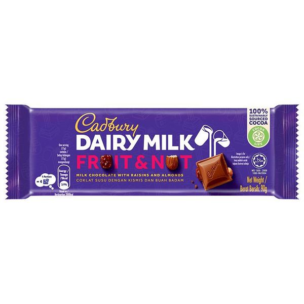  Socola sữa Cadbury Dairy Milk trái cây và hạt gói 90g 