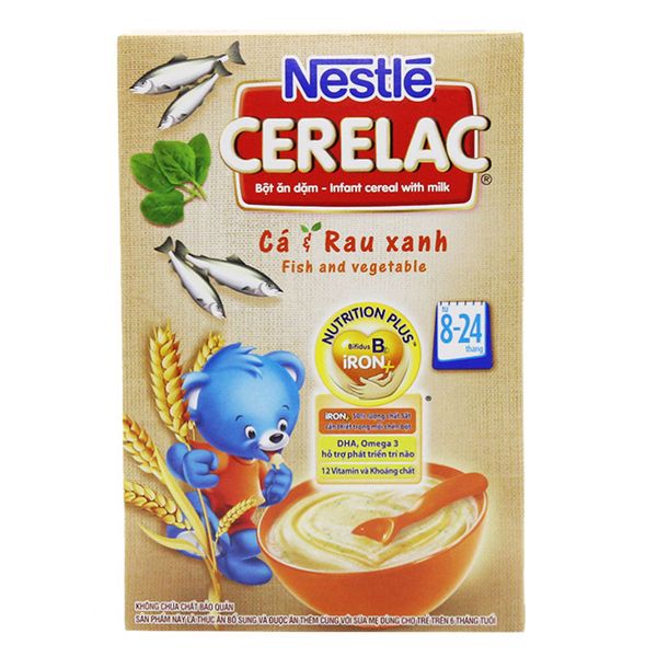  Bột ăn dăm Nestlé Cerelac gạo lức cá và rau xanh cho trẻ từ 8 đến 24 tháng hộp 200g 