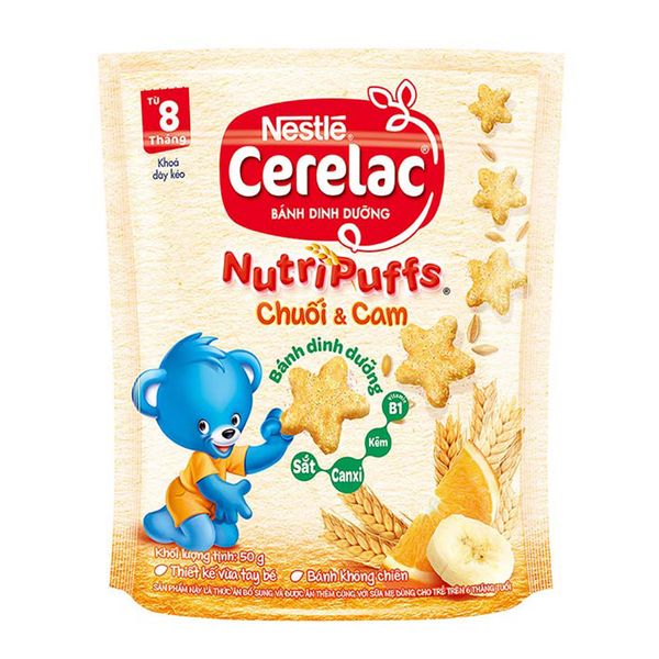  Bánh ăn dặm Nestlé Cerelac Nutripuffs vị chuối cam gói 50g 