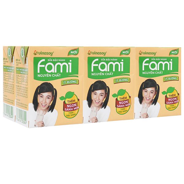 Sữa đậu nành Fami Canxi nguyên chất ít đường lốc 6 hộp x 200ml 