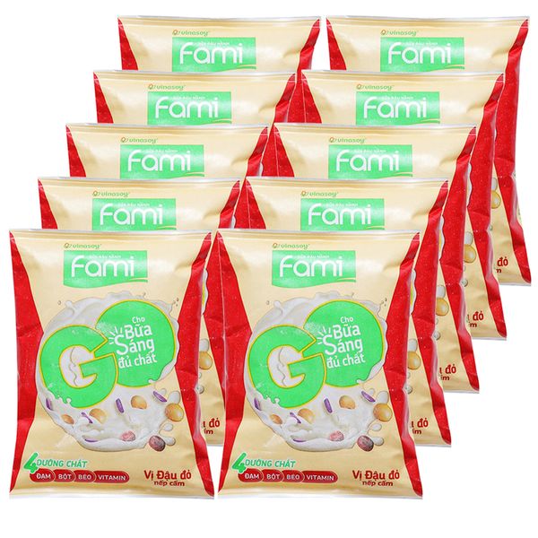  Sữa đậu nành Fami Go đậu đỏ nếp cẩm lốc 10 bịch x 200ml 