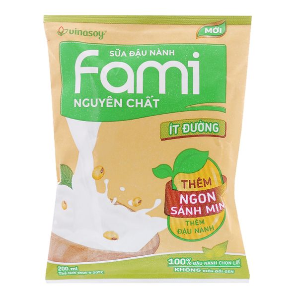  Sữa đậu nành Fami nguyên chất ít đường gói 200ml 