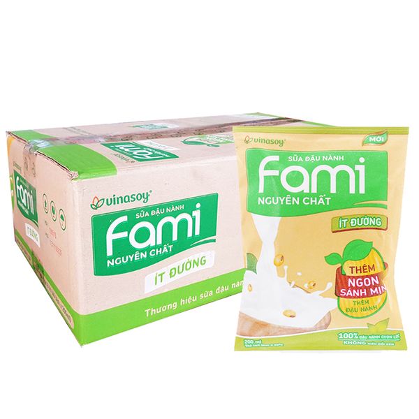  Sữa đậu nành Fami nguyên chất ít đường thùng 40 gói x 200ml 