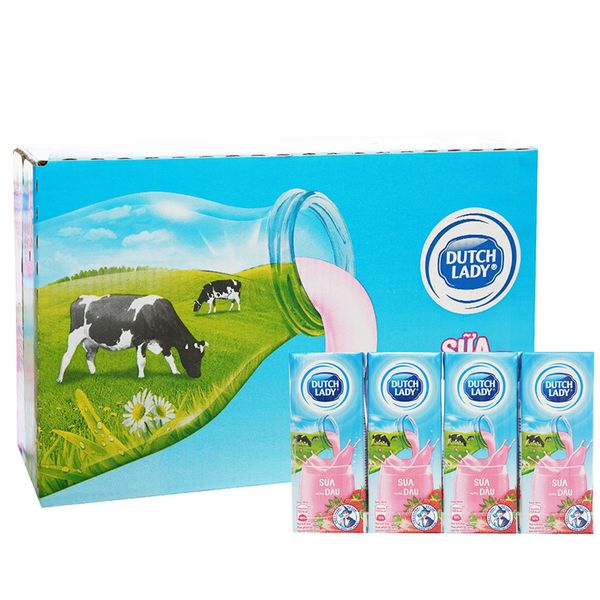  Sữa tiệt trùng Dutch Lady hương dâu thùng 48 hộp x 180ml 