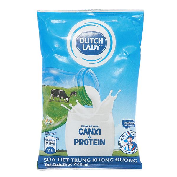  Sữa tiệt trùng không đường Dutch Lady Canxi & Protein bịch 220ml 