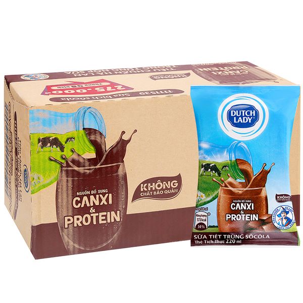  Sữa tiệt trùng socola Dutch Lady Canxi & Protein thùng 48 bịch x 220ml 