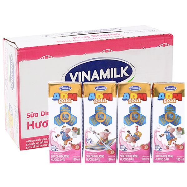  Sữa tiệt trùng Vinamilk ADM Gold hương dâu thùng 48 hộp x 180 ml 