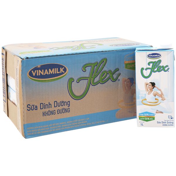  Sữa tiệt trùng Vinamilk Flex không đường thùng 12 hộp x 1 lít 