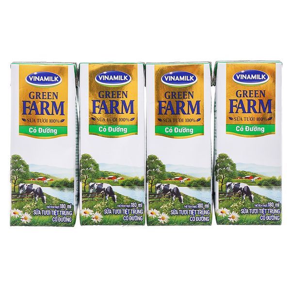  Sữa tươi tiệt trùng có đường Vinamilk Green Farm lốc 4 hộp x 180ml 