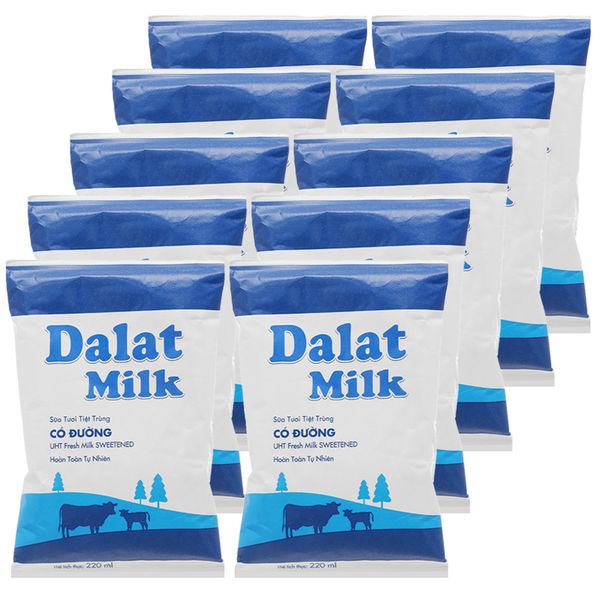  Sữa tươi tiệt trùng Dalat Milk có đường bộ 10 bịch x 220ml 