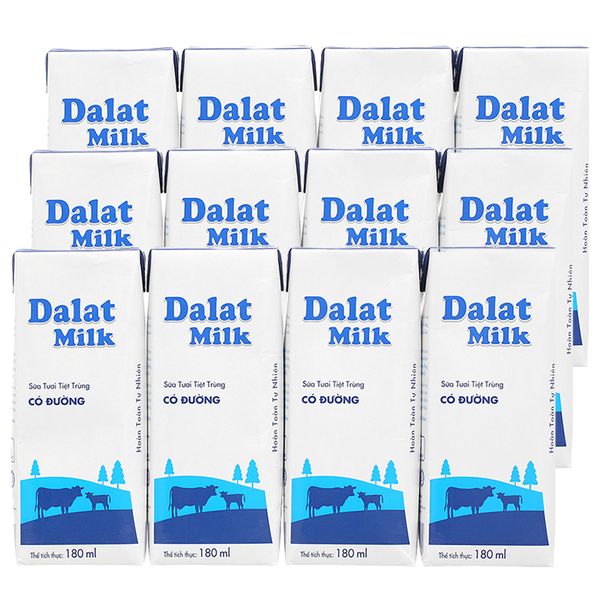  Sữa tươi tiệt trùng Dalat Milk có đường bộ 3 lốc x 4 hộp x 180ml 