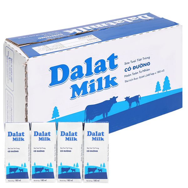  Sữa tươi tiệt trùng Dalat Milk có đường thùng 48 hộp x 180ml 