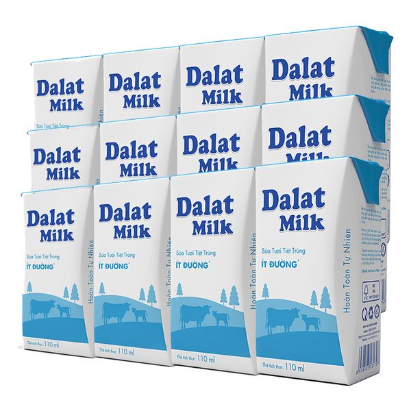  Sữa tươi tiệt trùng Dalat Milk ít đường bộ 3 lốc 110ml 