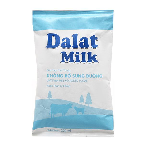  Sữa tươi tiệt trùng Dalat Milk không đường bịch 220ml 