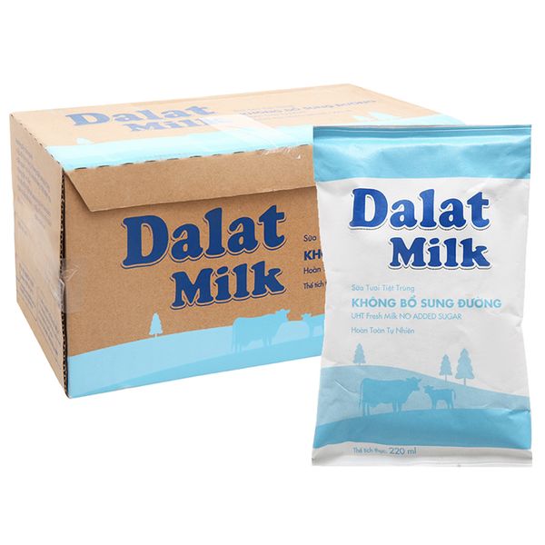  Sữa tươi tiệt trùng Dalat Milk không đường thùng 48 bịch x 220ml 