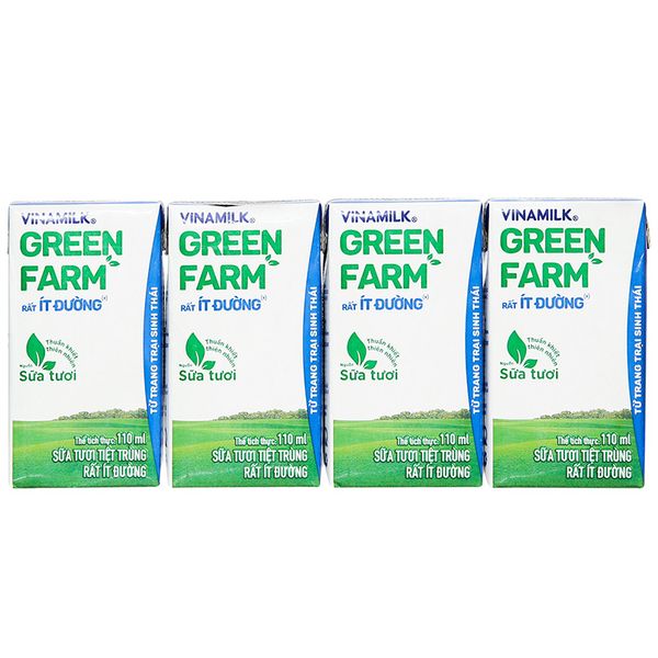 Sữa tươi tiệt trùng ít đường Vinamilk Green Farm lốc 4 hộp x 110ml 