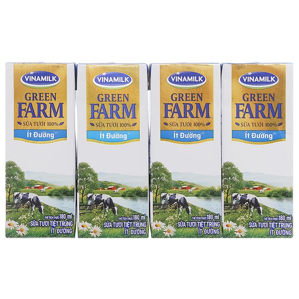  Sữa tươi tiệt trùng ít đường Vinamilk Green Farm lốc 4 hộp x 180ml 