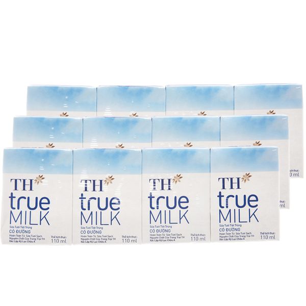  Sữa tươi tiệt trùng TH true MILK có đường bộ 3 lốc x 4 hộp x 110ml 