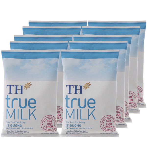  Sữa tươi tiệt trùng TH true MILK ít đường bộ 10 bịch x 220ml 