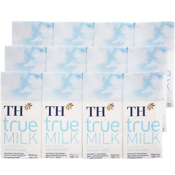  Sữa tươi tiệt trùng TH true MILK nguyên chất bộ 3 lốc 4 hộp x 180ml 